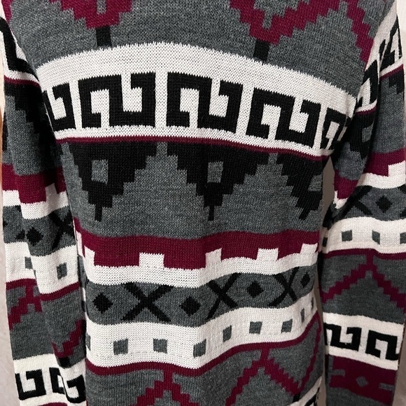 Say What? Women's Small Open Front Multicolor Aztec Long Sleeve Cardigan Sweater - Picture 2 of 3
